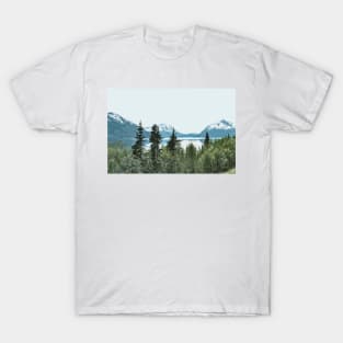 Snow Mountains Lake Trees Art T-Shirt